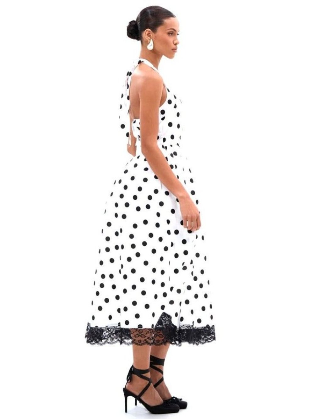 NWT Akira Black White Dolly Polka Dot Retro Midi Halter Dress Women Size Small - Picture 2 of 10